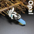 Vintage silver-toned dragon pendant featuring a hexagonal opalite crystal point for men - Pendant Only (Horse Style) / Opal
