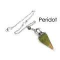 Peridot crystal crushed stone resin dowsing pendulum with silver tone chain and beads - Peridot