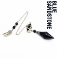 Faceted blue sandstone dowsing pendulum with dreamcatcher and hexagram silver charms - Blue Sandstone