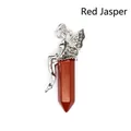 Hexagonal red jasper stone pendant with silver sitting fairy figure detail - Red Jasper
