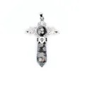 Detailed view of a natural snowflake obsidian hexagonal crystal pillar pendant - Hexagonal Column Pendant / Snowflake Obsidian
