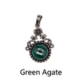 Ciondolo floreale vintage in stile rame con pietra di agata verde tonda lucida - Agata Verde (Cabochon)