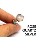 Silver open ring featuring a hexagon rose quartz and a small turquoise stone inlay - Rose Quartz (Silver)