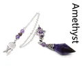 Natural Amethyst crystal dowsing pendulum with dreamcatcher and hexagram charms - Amethyst
