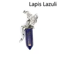 Natural lapis lazuli hexagonal column pendant featuring a silver angel wing design - Lapis Lazuli