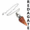 Healing red agate crushed stone resin dowsing pendulum with crown cap and silver chain - Red Agate