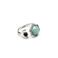 Adjustable silver ring featuring a hexagonal amazonite gemstone and crescent moon design - Amazonite (Silver)
