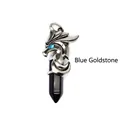 Vintage silver dragon head pendant featuring a hexagonal blue goldstone crystal column for men - Pendant Only (Horse Style) / Blue Sandstone