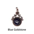 Collana con pendente a fiore vintage con intarsio in pietra di sabbia blu - Avventurina Blu (Cabochon)
