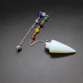 Conical opalite crystal dowsing pendulum for divination with seven chakra gemstone beads - Opal