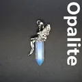 Whimsical silver fairy pendant featuring a translucent opalite hexagonal pillar - Opal