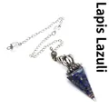 Lapis lazuli resin crystal chips dowsing pendulum with silver crown and chain - Lapis Lazuli