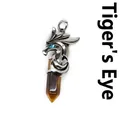 Tiger's eye stone hexagonal pillar pendant with silver dragon head design - Pendant Only (Horse Style) / Tiger's Eye