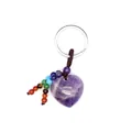 Handgefertigter Schlüsselanhänger aus natürlichem Amethyst-Herz mit Chakra-Perlen-Quaste - Amethyst