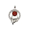 Ciondolo a forma di mano in argento antico con una pietra naturale rossa tonda - Ciondolo Mano Anello / Diaspro Rosso