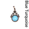 Ciondolo a fiore in bronzo vintage con intarsio in pietra naturale turchese blu tonda - Turchese Blu (Cabochon)