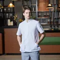 Professional white short-sleeved chef jacket for men in restaurant kitchen workwear - M / Tops / White