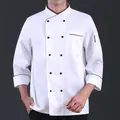 Professional white chef jacket with black piping and double-breasted buttons for men - M / Tops / Long Sleeve White