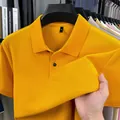 Classic men's bright yellow 100% cotton polo shirt with breathable pique fabric - Yellow