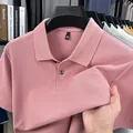 Premium men's pink short sleeve cotton polo shirt featuring breathable pique fabric texture - Pink