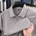 Grey piqué cotton polo shirt for men featuring a classic lapel and ribbed texture - Light Purple