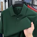 Premium dark green men's 100% cotton pique polo shirt showing high-quality fabric texture - Dark Green