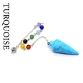 Blue turquoise conical crystal pendulum with seven chakra healing beads on a chain - Blue Turquoise