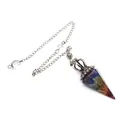 Spiritual dowsing pendulum made of rainbow resin and crushed stones with silver chain - Rainbow