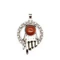Pendaglio mano placcato argento vintage con cabochon in pietra d'oro marrone - Ciondolo Mano Anello / pietra sabbia dorata