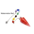 Conical crystal chakra pendulum with seven healing beads in a watermelon red finish - Watermelon red