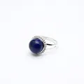 Adjustable sterling silver ring with a round polished blue Lapis Lazuli gemstone - Lapis Lazuli