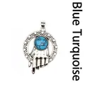 Ciondolo ad anello a mano in argento antico con pietra turchese decorativa per collana - Ciondolo Mano Anello / Turchese blu