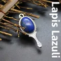 Natural blue lapis lazuli stone pendant necklace in vintage silver mirror design - Lapis Lazuli