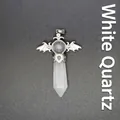 Gothic bat wing hexagonal crystal point pendant necklace featuring natural clear quartz stone - Hexagonal Column Pendant / White Crystal