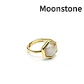 Adjustable gold ring featuring a hexagonal moonstone crystal for a minimalist look. - Moonstone / Gold