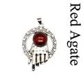 Ciondolo a forma di mano in argento antico con una pietra di agata rossa lucida incastonata - Ciondolo Mano Anello / Agata rossa