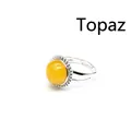 Elegant silver adjustable ring featuring a round yellow topaz gemstone for women - Topaz