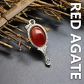 Vintage magic mirror shape pendant with natural red agate gemstone for necklace - Red Agate