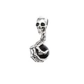 Gothischer silberner Totenkopf- und Skeletthand-Anhänger mit schwarzer Obsidian-Steinkugel - Obsidian