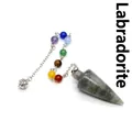 Conical radiant stone dowsing pendulum with seven chakra crystal beads for energy healing - Flash Stone (Labradorite)