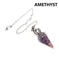 Handcrafted amethyst crystal resin dowsing pendulum with silver crown cap and chain - Amethyst