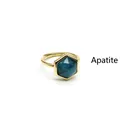 Elegant gold plated open ring featuring a stunning hexagonal blue natural apatite gemstone - Apatite / Gold