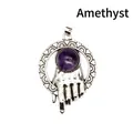 Ciondolo vintage in argento a forma di mano con ametista naturale viola tonda - Ciondolo Mano Anello / Ametista