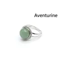 Simple silver ring featuring a round green aventurine jade stone with beaded edge - Aventurine Jade