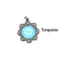 Colgante de flor vintage en plata antigua con piedra de turquesa azul natural - Estilo Turquesa Azul Floral Calado / Turquesa Azul