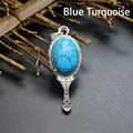Vintage blue turquoise magic mirror shaped pendant set in antique silver finish - Blue Turquoise