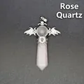 Rose quartz crystal hexagonal point necklace with silver winged cross pendant - Hexagonal Column Pendant / Rose Quartz