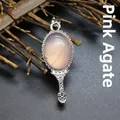 Vintage style silver magic mirror pendant with a natural pink agate gemstone inlay - Pink Agate