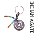Sleutelhanger van Indiase agaat met zeven chakra-edelsteenkralen aan een metalen ring - Indiase Agaat