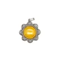 Antique silver flower design pendant with a natural yellow jade stone center inlay - Topaz
